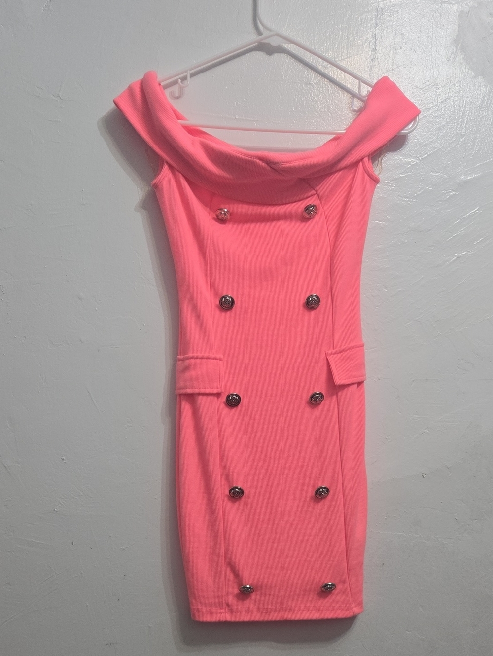Hot & Delicious Coral Pink One-Shoulder Double-Breasted Sheath Dress